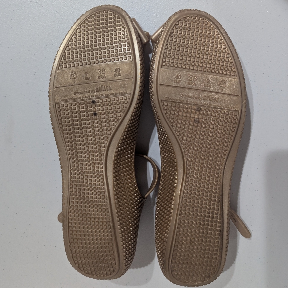 Mel by Melissa Gold ballet flats with bow and ankle strap - size 9 - Picture 10 of 11